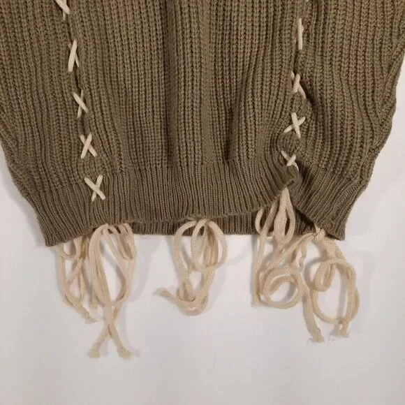 IJOAH Slouchy Knit Sweater Open Back Criss-Cross Lacing Mohair Blend SZ Large - Picture 6 of 13